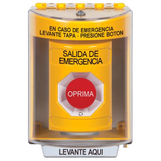 SS2271EX-ES STI Yellow Indoor/Outdoor Surface Turn-to-Reset Stopper Station with EMERGENCY EXIT Label Spanish