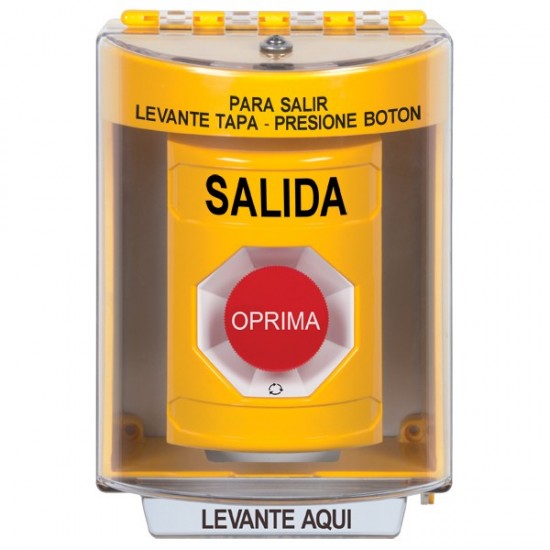 SS2271XT-ES STI Yellow Indoor/Outdoor Surface Turn-to-Reset Stopper Station with EXIT Label Spanish