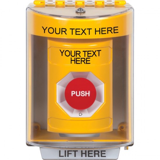 SS2271ZA-EN STI Yellow Indoor/Outdoor Surface Turn-to-Reset Stopper Station with Non-Returnable Custom Text Label English