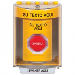 SS2272ZA-ES STI Yellow Indoor/Outdoor Surface Key-to-Reset Stopper Station w/ Custom Text Spanish