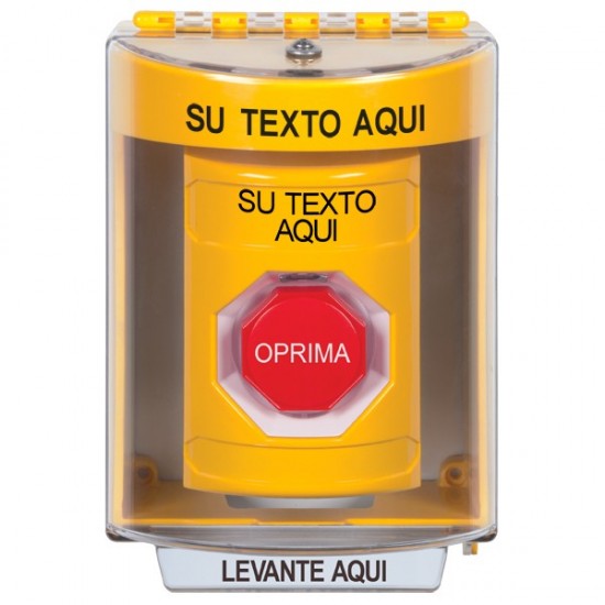 SS2272ZA-ES STI Yellow Indoor/Outdoor Surface Key-to-Reset Stopper Station w/ Custom Text Spanish