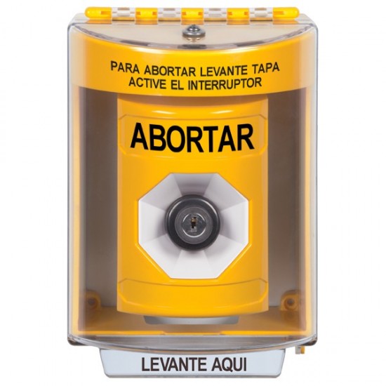 SS2273AB-ES STI Yellow Indoor/Outdoor Surface Key-to-Activate Stopper Station with ABORT Label Spanish