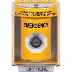 SS2273EM-EN STI Yellow Indoor/Outdoor Surface Key-to-Activate Stopper Station with EMERGENCY Label English