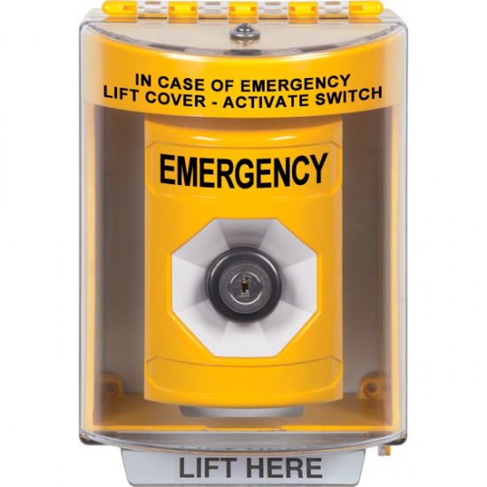 SS2273EM-EN STI Yellow Indoor/Outdoor Surface Key-to-Activate Stopper Station with EMERGENCY Label English