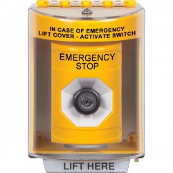 SS2273ES-EN STI Yellow Indoor/Outdoor Surface Key-to-Activate Stopper Station with EMERGENCY STOP Label English