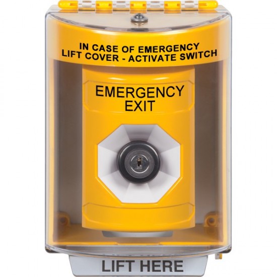 SS2273EX-EN STI Yellow Indoor/Outdoor Surface Key-to-Activate Stopper Station with EMERGENCY EXIT Label English