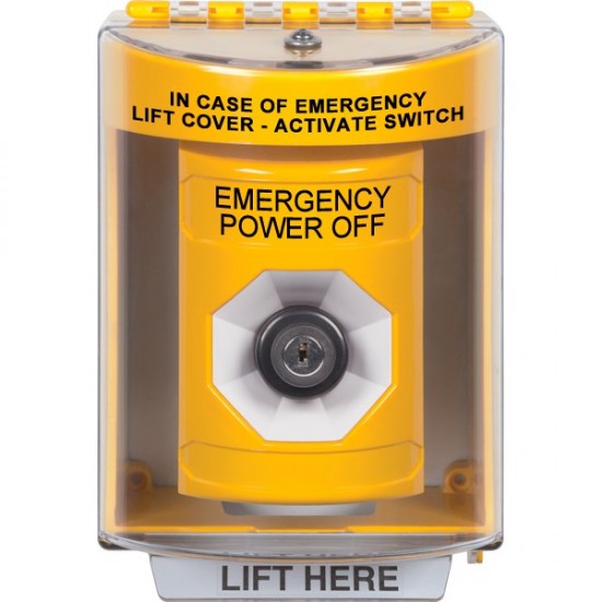 SS2273PO-EN STI Yellow Indoor/Outdoor Surface Key-to-Activate Stopper Station with EMERGENCY POWER OFF Label English