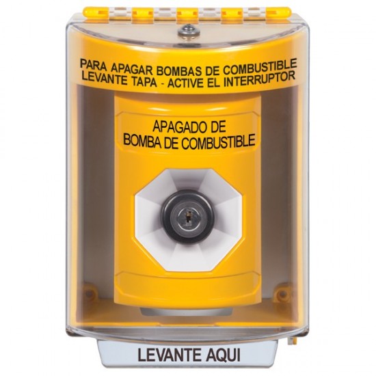 SS2273PS-ES STI Yellow Indoor/Outdoor Surface Key-to-Activate Stopper Station with FUEL PUMP SHUT DOWN Label Spanish