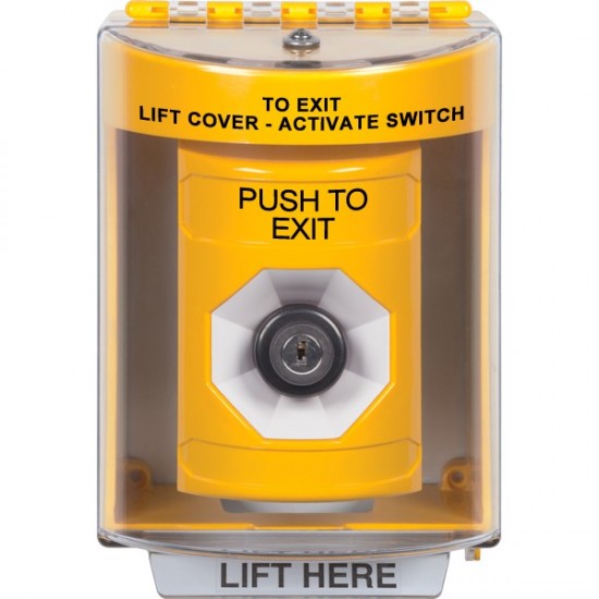 SS2273PX-EN STI Yellow Indoor/Outdoor Surface Key-to-Activate Stopper Station with PUSH TO EXIT Label English