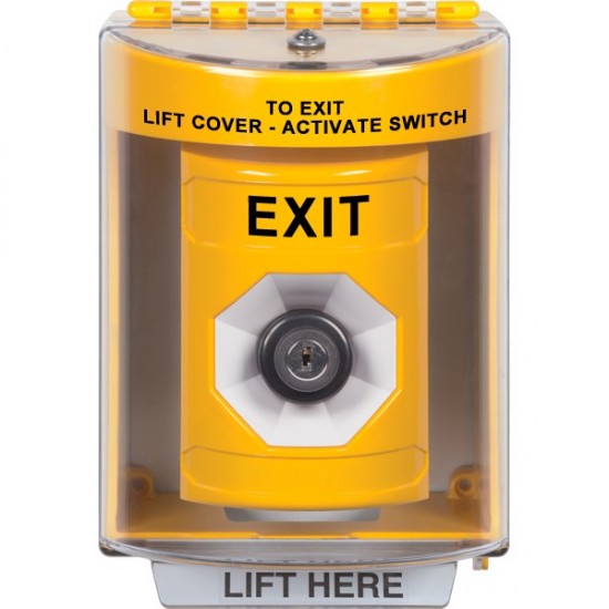 SS2273XT-EN STI Yellow Indoor/Outdoor Surface Key-to-Activate Stopper Station with EXIT Label English