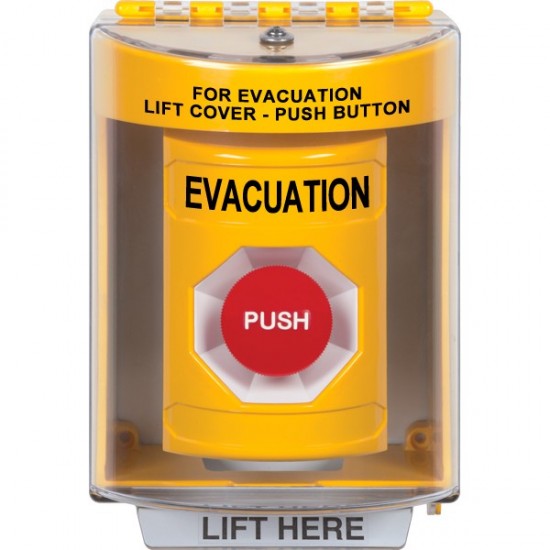 SS2274EV-EN STI Yellow Indoor/Outdoor Surface Momentary Stopper Station with EVACUATION Label English