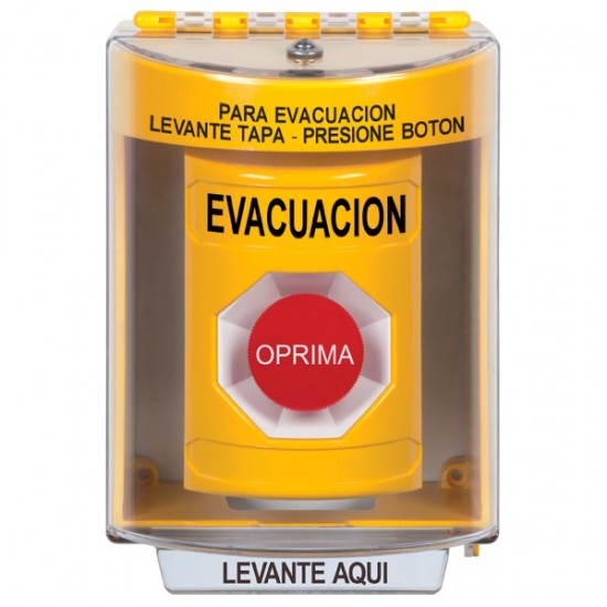 SS2274EV-ES STI Yellow Indoor/Outdoor Surface Momentary Stopper Station with EVACUATION Label Spanish