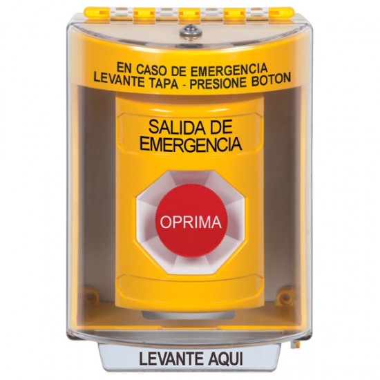 SS2274EX-ES STI Yellow Indoor/Outdoor Surface Momentary Stopper Station with EMERGENCY EXIT Label Spanish