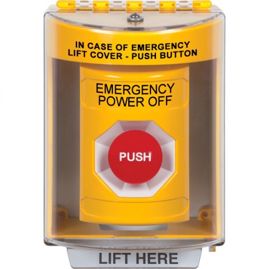 SS2274PO-EN STI Yellow Indoor/Outdoor Surface Momentary Stopper Station with EMERGENCY POWER OFF Label English