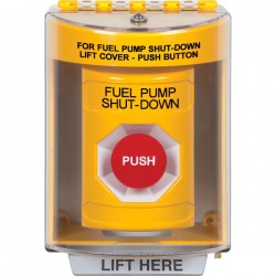 SS2274PS-EN STI Yellow Indoor/Outdoor Surface Momentary Stopper Station with FUEL PUMP SHUT DOWN Label English