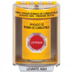 SS2274PS-ES STI Yellow Indoor/Outdoor Surface Momentary Stopper Station with FUEL PUMP SHUT DOWN Label Spanish
