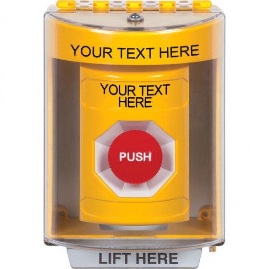 SS2274ZA-EN STI Yellow Indoor/Outdoor Surface Momentary Stopper Station with Non-Returnable Custom Text Label English
