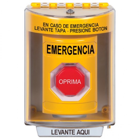 SS2275EM-ES STI Yellow Indoor/Outdoor Surface Momentary (Illuminated) Stopper Station with EMERGENCY Label Spanish
