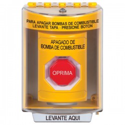 SS2275PS-ES STI Yellow Indoor/Outdoor Surface Momentary (Illuminated) Stopper Station with FUEL PUMP SHUT DOWN Label Spanish