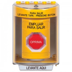 SS2275PX-ES STI Yellow Indoor/Outdoor Surface Momentary (Illuminated) Stopper Station with PUSH TO EXIT Label Spanish