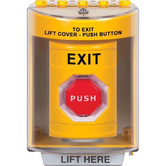 SS2275XT-EN STI Yellow Indoor/Outdoor Surface Momentary (Illuminated) Stopper Station with EXIT Label English