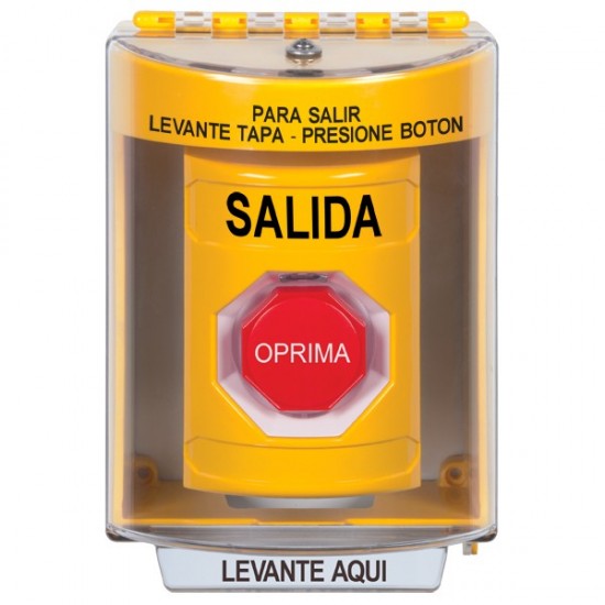 SS2275XT-ES STI Yellow Indoor/Outdoor Surface Momentary (Illuminated) Stopper Station with EXIT Label Spanish