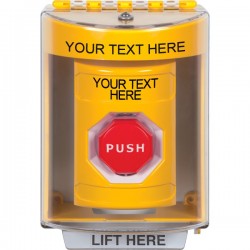 SS2275ZA-ES STI Yellow Indoor/Outdoor Surface Momentary Stopper Station w/ Custom Text Spanish