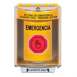 SS2276EM-ES STI Yellow Indoor/Outdoor Surface Momentary (Illuminated) Stopper Station w/ EMERGENCY Spanish