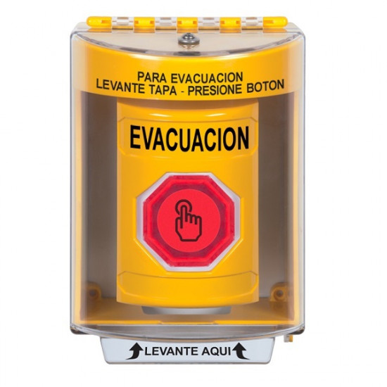 SS2276EV-ES STI Yellow Indoor/Outdoor Surface Momentary (Illuminated) Stopper Station w/ EVACUATION Spanish