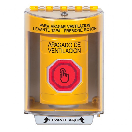 SS2276HV-ES STI Yellow Indoor/Outdoor Surface Momentary (Illuminated) Stopper Station w/ HVAC SHUT DOWN Spanish