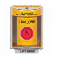 SS2276LD-EN STI Yellow Indoor/Outdoor Surface Momentary (Illuminated) with Red Lens Stopper Station with LOCKDOWN Label English