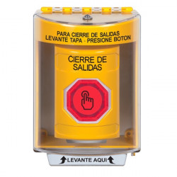 SS2276LD-ES STI Yellow Indoor/Outdoor Surface Momentary (Illuminated) with Red Lens Stopper Station with LOCKDOWN Label Spanish
