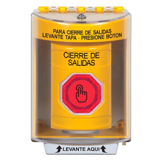 SS2276LD-ES STI Yellow Indoor/Outdoor Surface Momentary (Illuminated) with Red Lens Stopper Station with LOCKDOWN Label Spanish