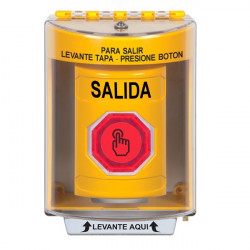 SS2276XT-ES STI Yellow Indoor/Outdoor Surface Momentary (Illuminated) with Red Lens Stopper Station with EXIT Label Spanish
