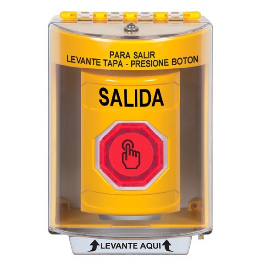 SS2276XT-ES STI Yellow Indoor/Outdoor Surface Momentary (Illuminated) with Red Lens Stopper Station with EXIT Label Spanish