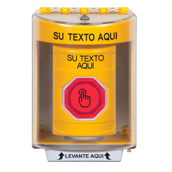 SS2276ZA-ES STI Yellow Indoor/Outdoor Surface Momentary (Illuminated) Stopper Station w/ Custom Text Spanish