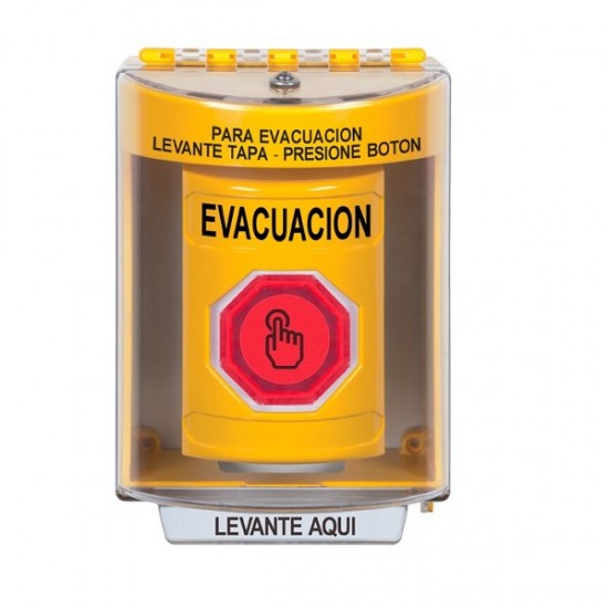 SS2277EV-ES STI Yellow Indoor/Outdoor Surface Weather Resistant Momentary Stopper Station w/ EVACUATION Spanish