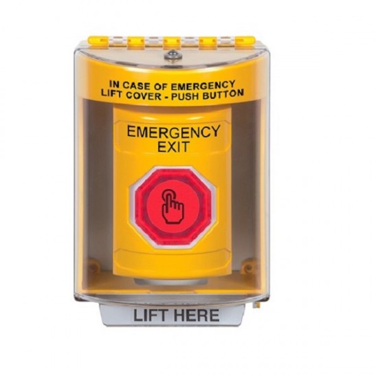 SS2277EX-EN STI Yellow Indoor/Outdoor Surface Weather Resistant Momentary Stopper Station w/ EMERGENCY EXIT Label