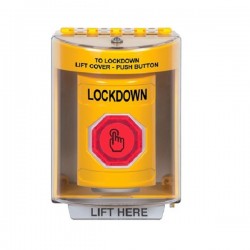 SS2277LD-EN STI Yellow Indoor/Outdoor Surface Weather Resistant Momentary Stopper Station w/ LOCKDOWN Label