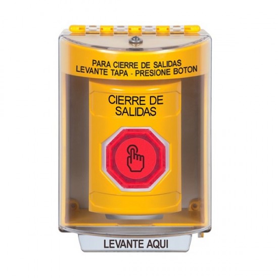 SS2277LD-ES STI Yellow Indoor/Outdoor Surface Weather Resistant Momentary Stopper Station w/ LOCKDOWN Spanish