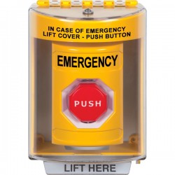 SS2278EM-EN STI Yellow Indoor/Outdoor Surface Pneumatic (Illuminated) Stopper Station with EMERGENCY Label English