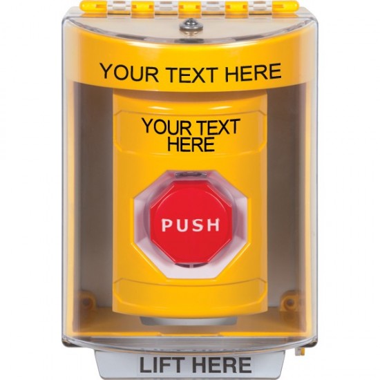 SS2278ZA-EN STI Yellow Indoor/Outdoor Surface Pneumatic (Illuminated) Stopper Station w/ Custom Text Label