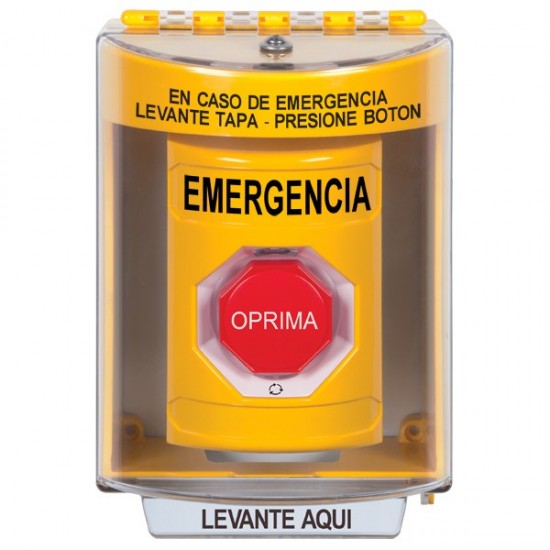SS2279EM-ES STI Yellow Indoor/Outdoor Surface Turn-to-Reset (Illuminated) Stopper Station with EMERGENCY Label Spanish