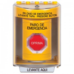 SS2279ES-ES STI Yellow Indoor/Outdoor Surface Turn-to-Reset (Illuminated) Stopper Station with EMERGENCY STOP Label Spanish