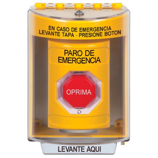 SS2279ES-ES STI Yellow Indoor/Outdoor Surface Turn-to-Reset (Illuminated) Stopper Station with EMERGENCY STOP Label Spanish