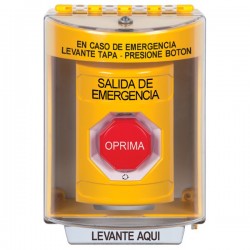 SS2279EX-ES STI Yellow Indoor/Outdoor Surface Turn-to-Reset (Illuminated) Stopper Station with EMERGENCY EXIT Label Spanish