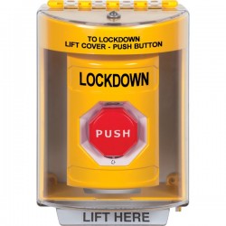 SS2279LD-EN STI Yellow Indoor/Outdoor Surface Turn-to-Reset (Illuminated) Stopper Station with LOCKDOWN Label English