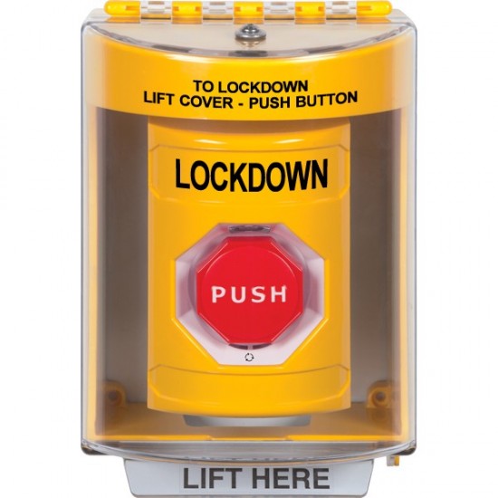 SS2279LD-EN STI Yellow Indoor/Outdoor Surface Turn-to-Reset (Illuminated) Stopper Station with LOCKDOWN Label English