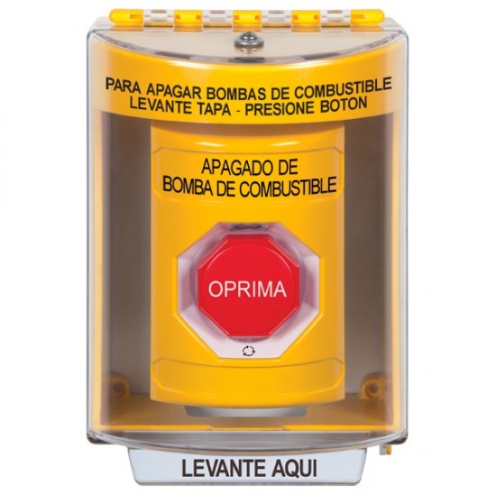 SS2279PS-ES STI Yellow Indoor/Outdoor Surface Turn-to-Reset Stopper Station w/ FUEL PUMP SHUT DOWN Spanish