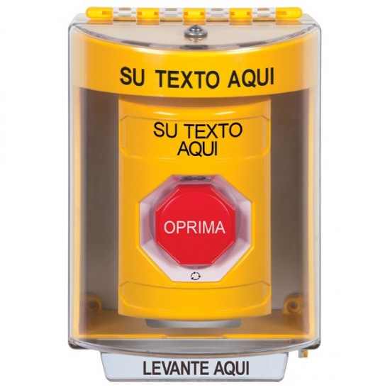 SS2279ZA-ES STI Yellow Indoor/Outdoor Surface Turn-to-Reset Stopper Station w/ Custom Text Spanish